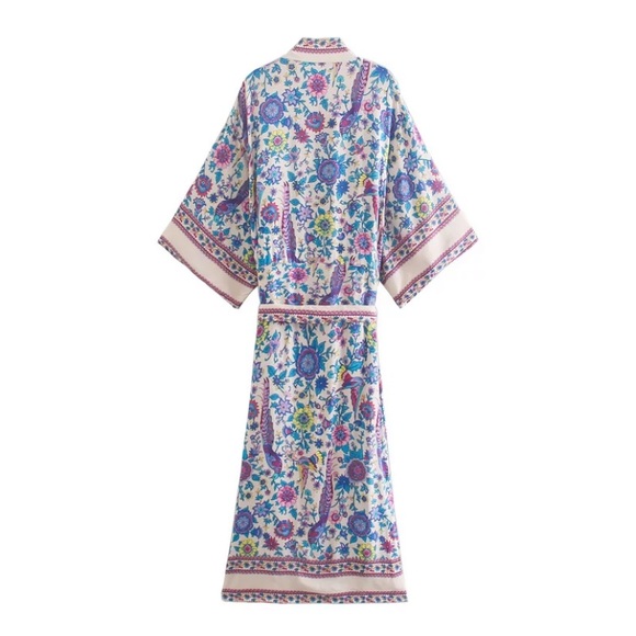 SOLD OUT Colorful Floral Peacock Bohemian Kimono Duster - Picture 2 of 13